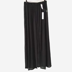Forever 21 Sheer Nylon Front Split Black Swimwear Cover Up Long Skirt Size L #R